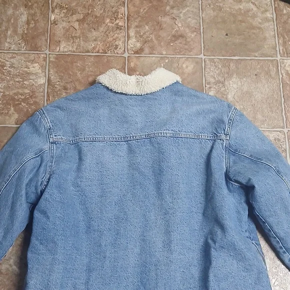EUC Old NAVY Light Wash Denim Bomber Sherpa-Lined Jacket - Cream Sherpa SIZE XL - Picture 5 of 6
